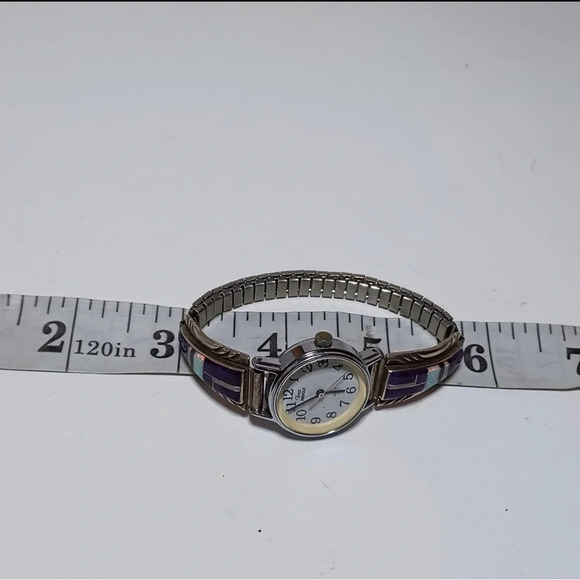 Timex indiglo Vintage Navajo R. Francisco Sterling Silver Stone Inlay Watch Band - Picture 7 of 8